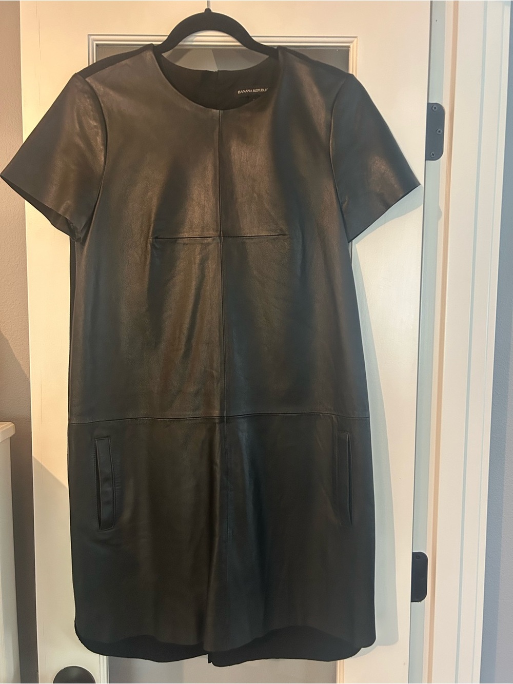 Banana Republic Black Leather Short-Sleeve Mini Dress